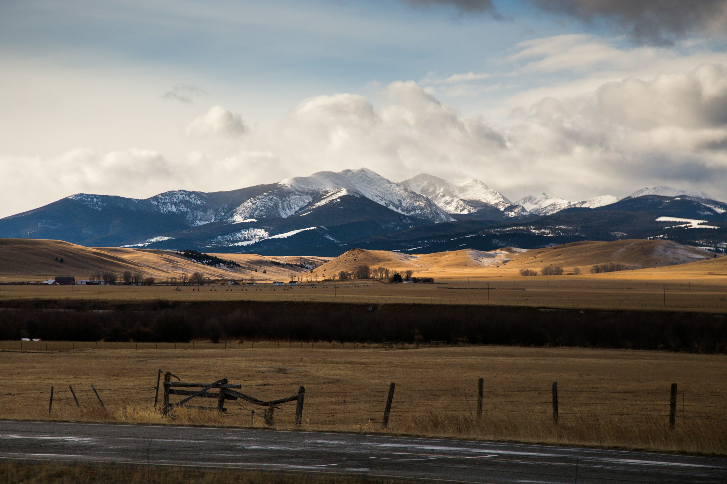Bridger Range above farmland near Bozeman, Montana