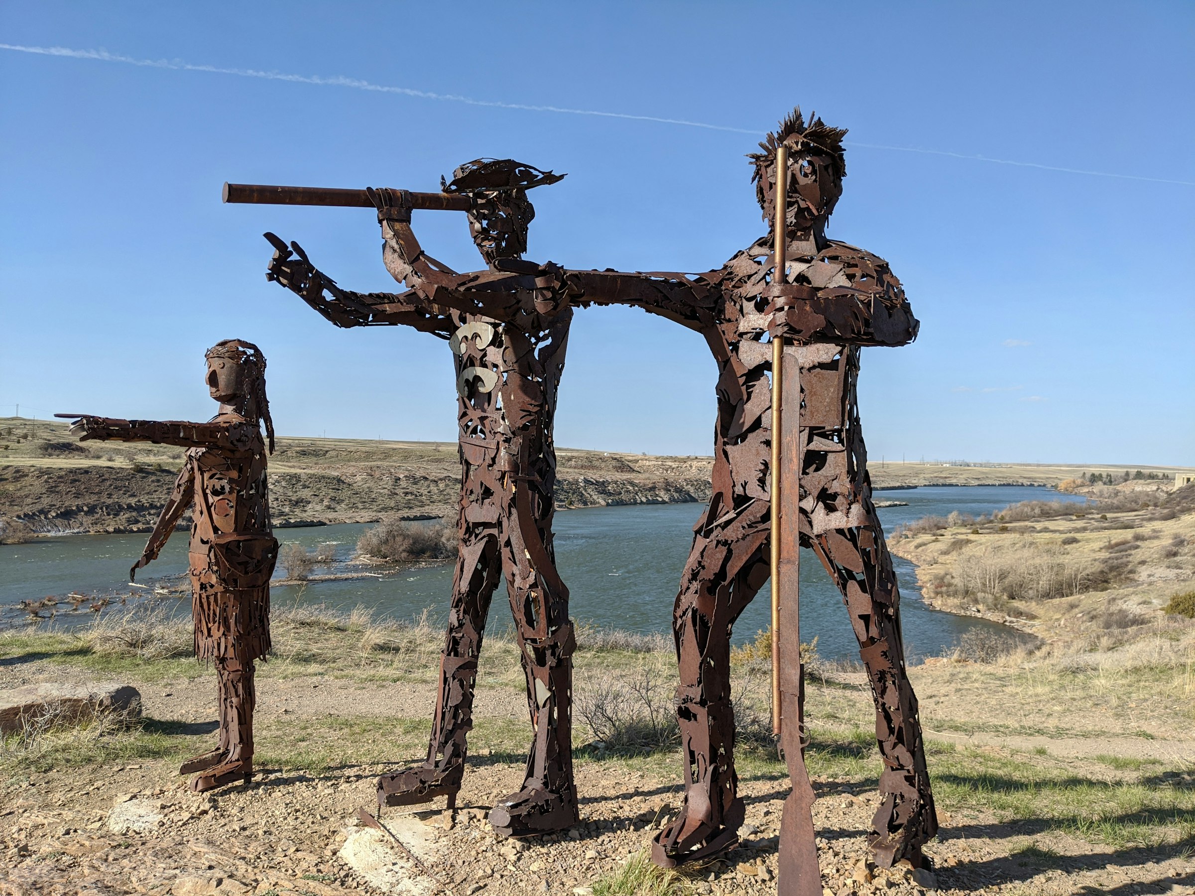 Lewis and Clark sculpture overlooking the Missouri River in Great Falls, Montana