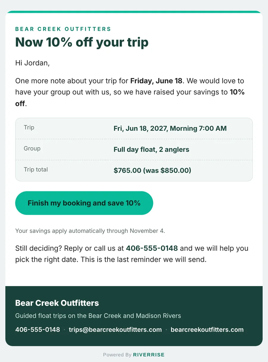 Last reminder email: Now 10% off your trip